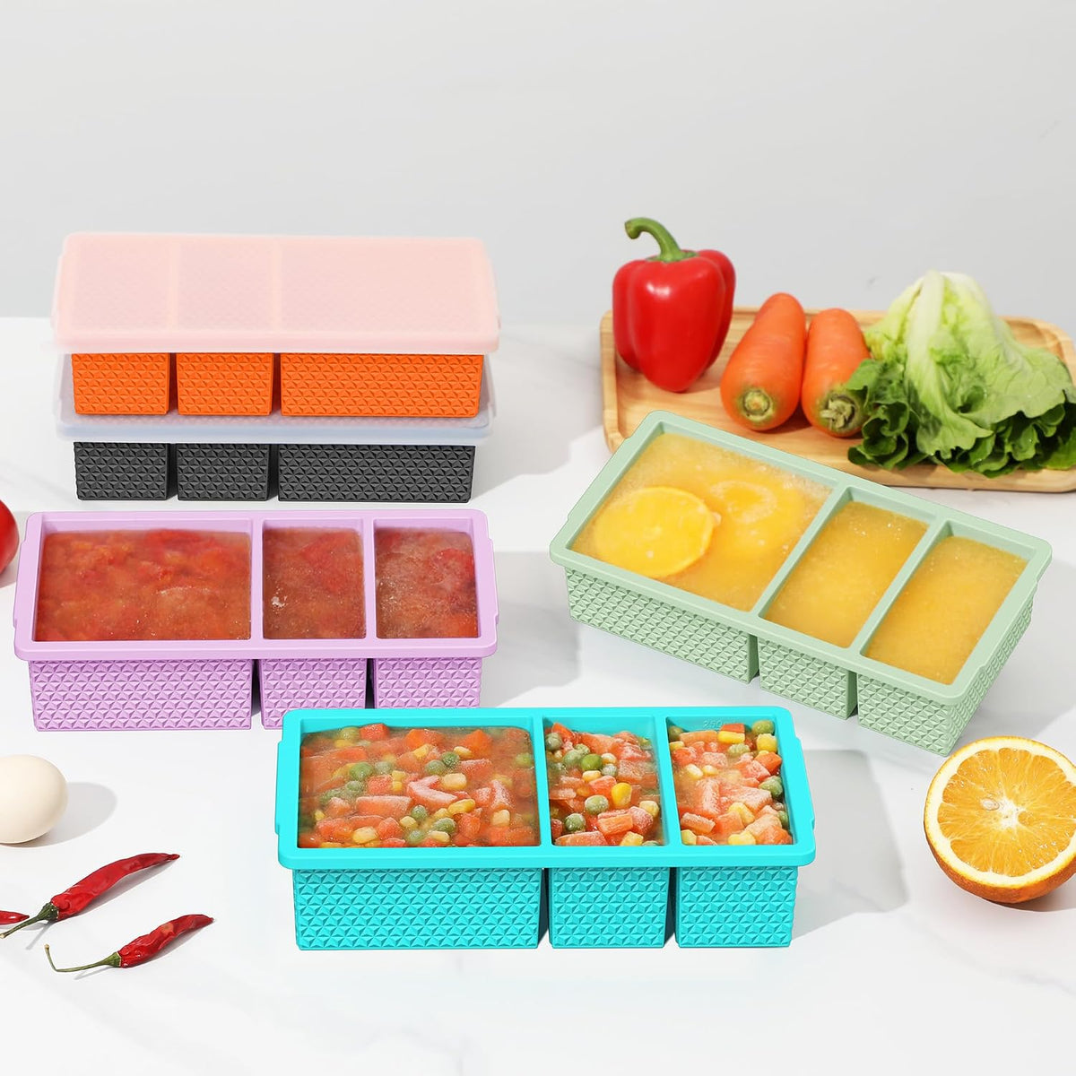 Silicone Freezer Trays with Lid (2-Pack), 1-Cup & 2-Cup Silicone Molds