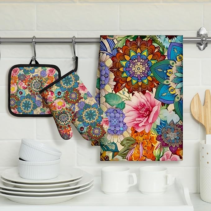 Jingmore 6 Pcs Kitchen Decor Set Accessory Farmhouse Kitchen Towels Pot Holders - Image 2
