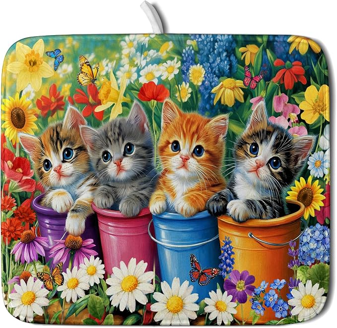 Funny Absorbent Dish Drying Mat Spring Cat Dish Drying Mats by Giwawa