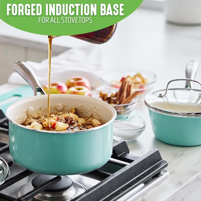 GreenLife Artisan Healthy Ceramic Nonstick, 1QT and 2QT Saucepan Pot Set - Image 2