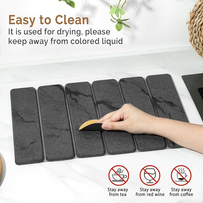 Small Stone Dish Drying Mat for Kitchen Counter, Foldable Water Absorbing - Image 5