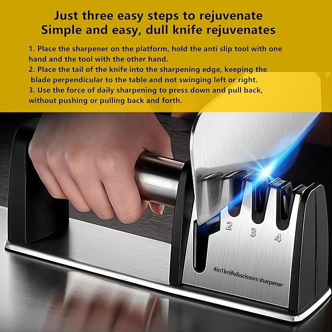 Knife Sharpeners, 4 in 1 Professional Chef's Kitchen Knife Accessories - Image 7