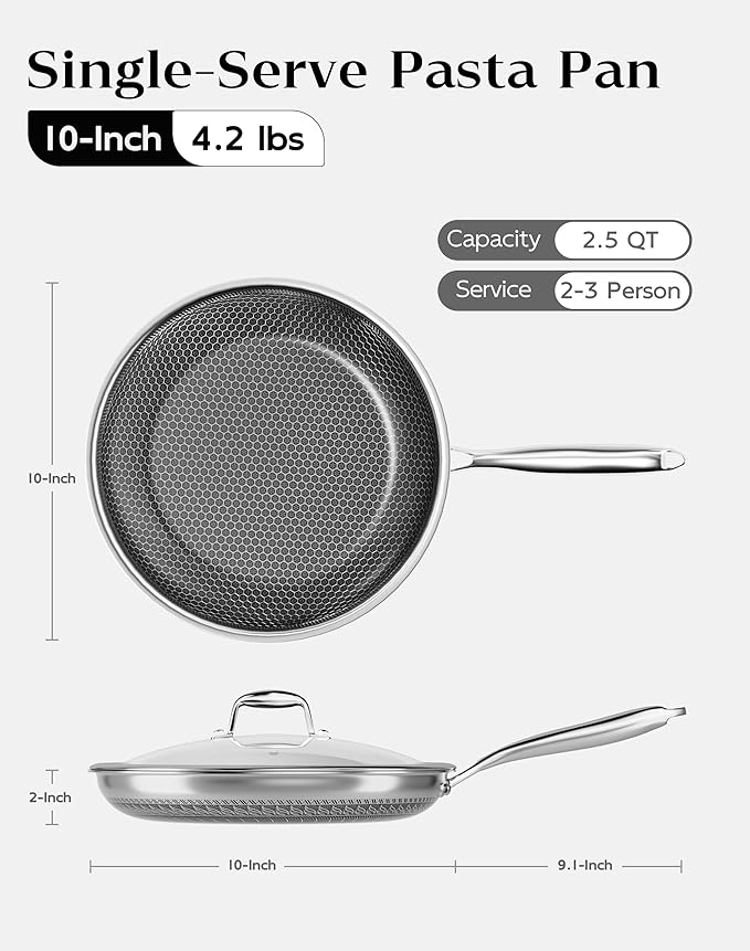 Nonstick Frying Pan with Lid 10-Inch, Durable Stainless Steel Skillet, - Image 2