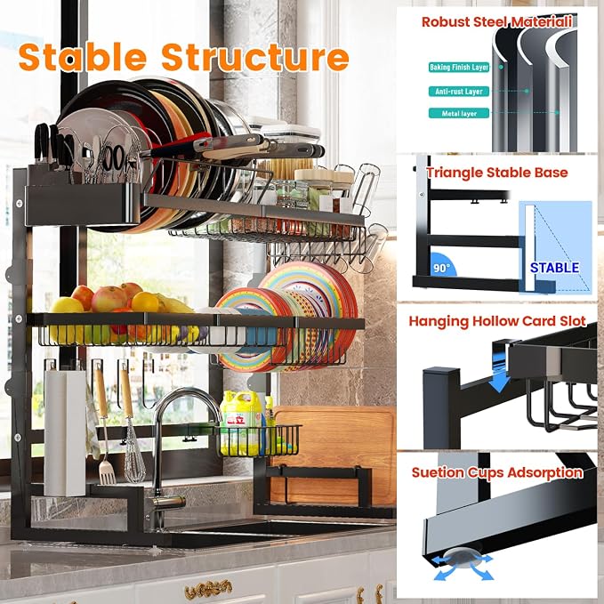 ADBIU Over Sink Dish Drying Rack Snap-On Design Large Dish Drainer Storage - Image 5