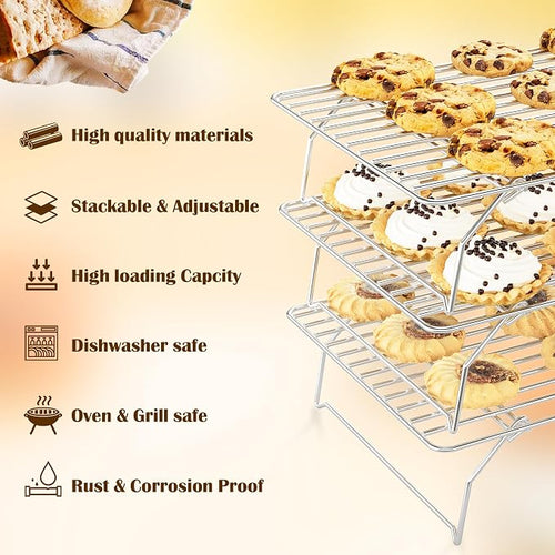 3 Tier Stackable Cooling Rack for Batch Cooling Cookie, Cake-15.8”x 10”- Heavy - Image 2