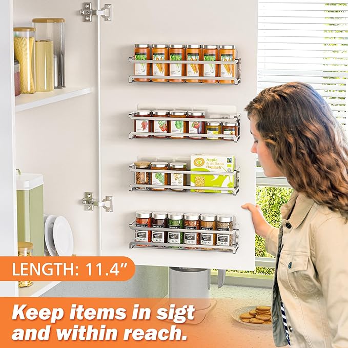 Bunoxea Spice Rack wall mounted 4 Pack, Space-Saving Spice Organizer - Image 2