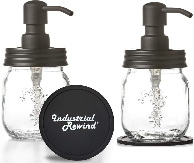 Black 12oz Mason Jar Soap and/or Lotion Dispensers by Industrial+Rewind