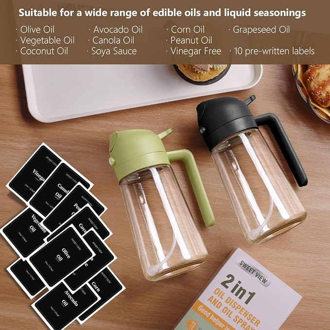 SWEET VIEW 2PCS Oil Sprayer for Cooking, 16oz/470ml Glass Oil Dispenser/Pour - Image 7