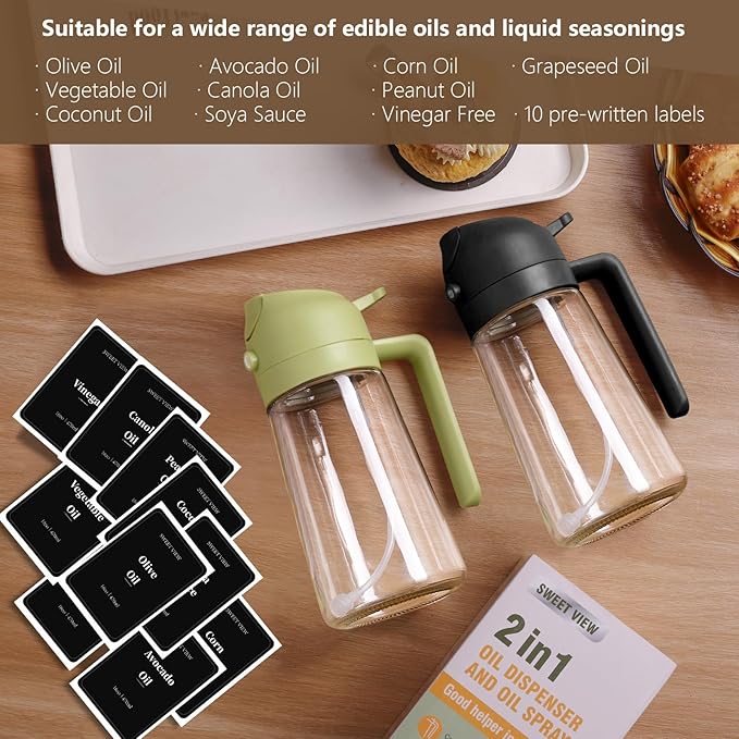 SWEET VIEW 2PCS Oil Sprayer for Cooking, 16oz/470ml Glass Oil Dispenser/Pour - Image 7