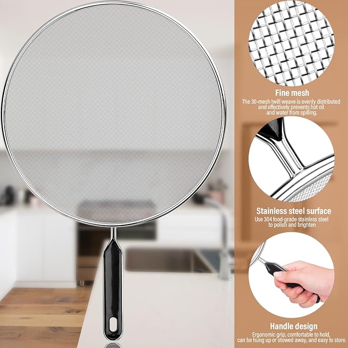 Splatter Screen for Frying Pan 13" 11.5" 9.8" Stainless Steel Fine Mesh Grease - Image 4