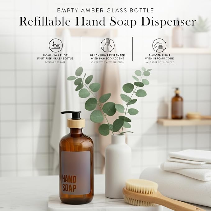 SAVVY & SORTED Amber Glass Hand Soap Dispenser - Image 2