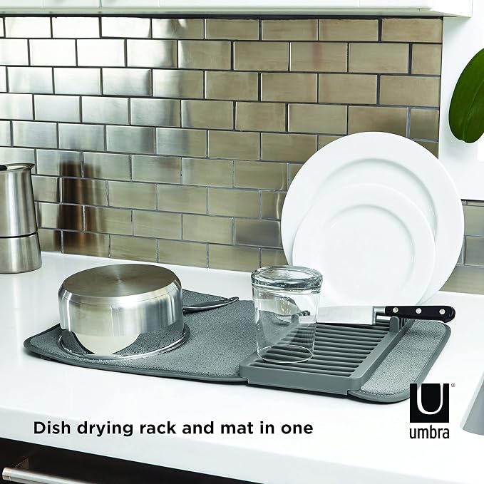 Umbra Udry Dish Rack and Microfiber Drying Mat – Space-Saving Design Folds Up - Image 6