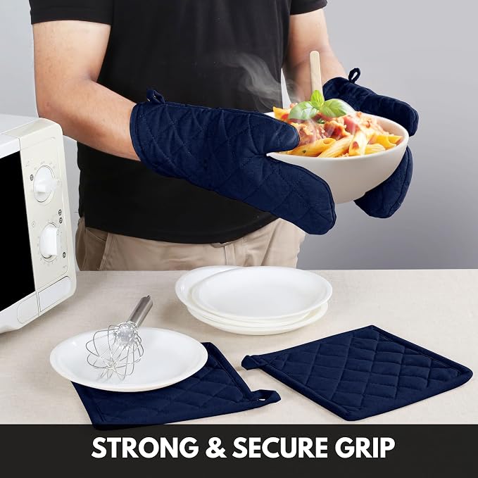 Oven Mitt & Pot Holder 100% Cotton Set of Heat Resistant Oven Gloves & Hot Pads - Image 2