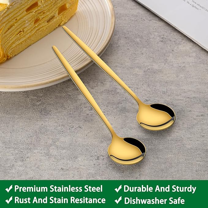 5.1 Inch Coffee & Tea Spoon, 6 Pieces Gold Stainless Steel Teaspoon, Mini Spoons - Image 3