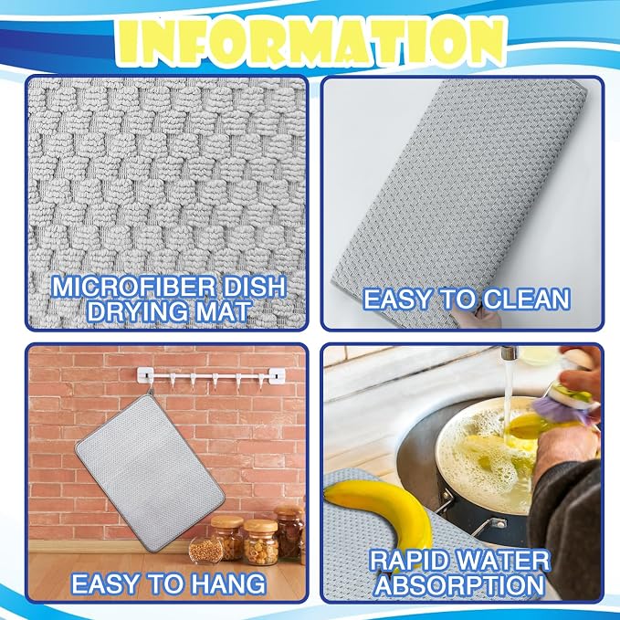 3 Pack Microfiber Dish Drying Mat, 24 x 17 inch Super Absorbent Drying Pad - Image 3