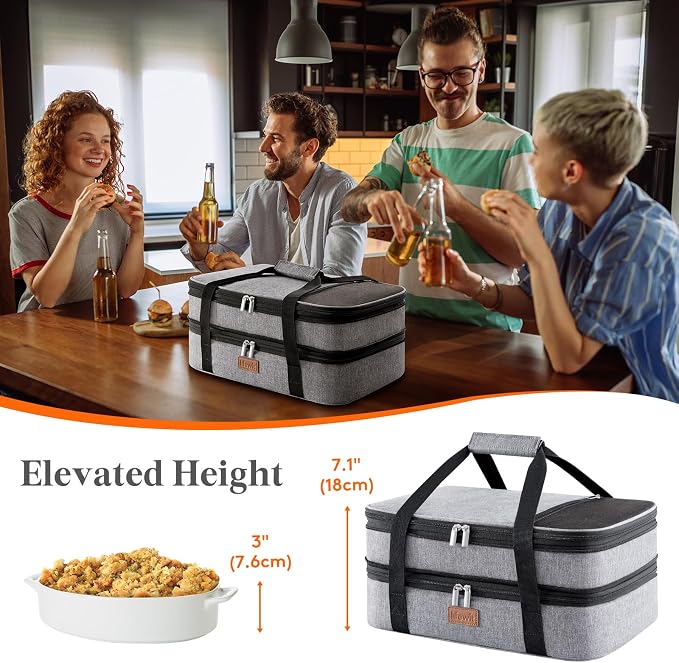 Lifewit Insulated Double Decker Casserole Carrier, Expandable Lasagna Lugger - Image 4