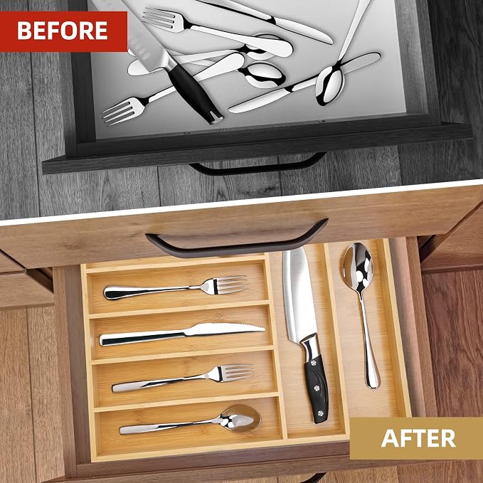 Besilord Silverware Organizer Kitchen Drawer Organizer Utensil Organizer Bamboo - Image 7