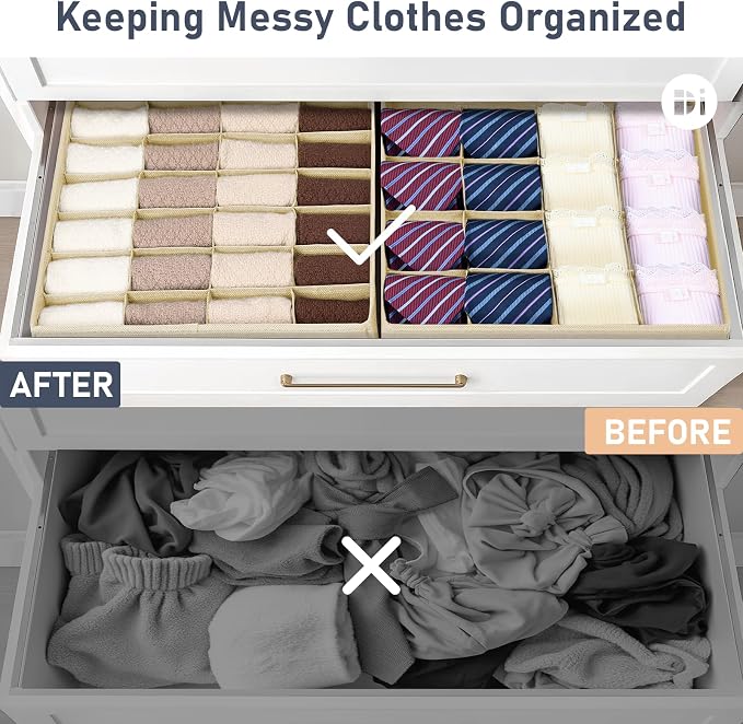 Joyoldelf Sock Drawer Organizer Divider 4 Packs Underwear Organizer, 2 x 24 - Image 5