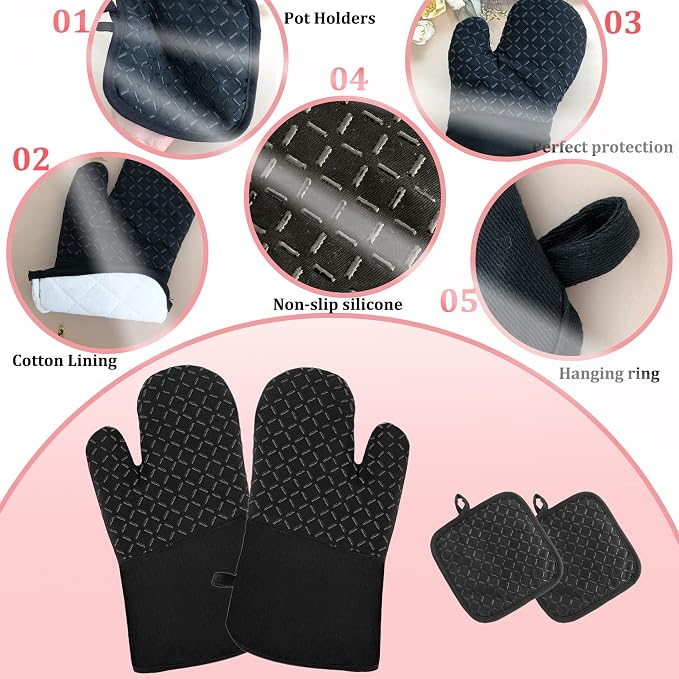 4 Pcs Oven Mitts and Pot Holders, Oven Glove High Heat Resistant 500 Degree - Image 3