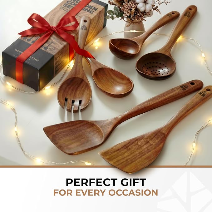 Wooden Spoons for Cooking – 6 Pcs Premium Teak Wooden Utensil Set - Image 9