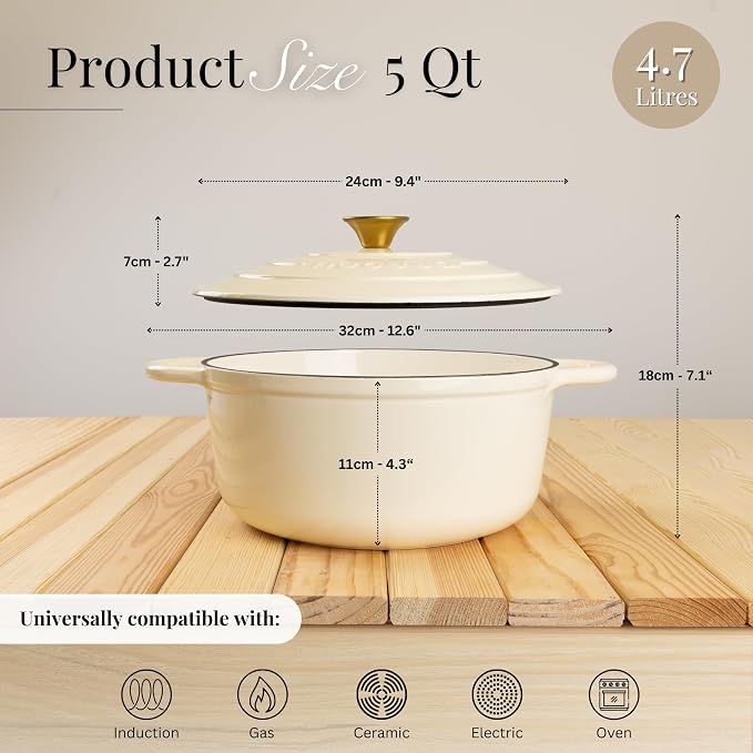 Cast Iron Pot with Lid – Non-Stick Ovenproof Enamelled Casserole Pot, Oven Safe - Image 2