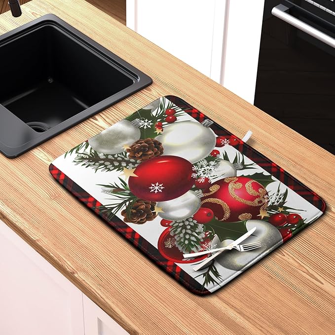 Red Buffalo Plaid Christmas Kitchen Drying Mats - Image 6