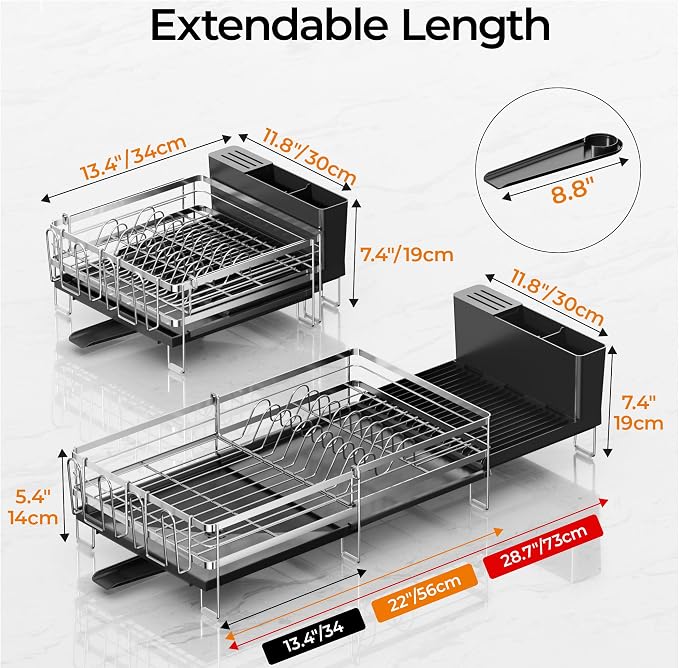 Delamu Stainless Steel Dish Drying Rack, Expandable Dish Drainer, Anti-Rust - Image 7