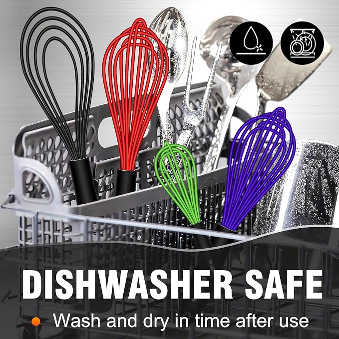 Walfos Whisk, Whisks for Cooking Non Scratch.Silicone Whisk Set of 4 Kitchen - Image 8