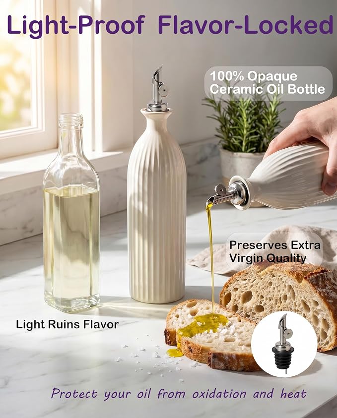 Ceramic Olive Oil Dispenser Bottle, 17 oz Stoneware Relief oil container - Image 4