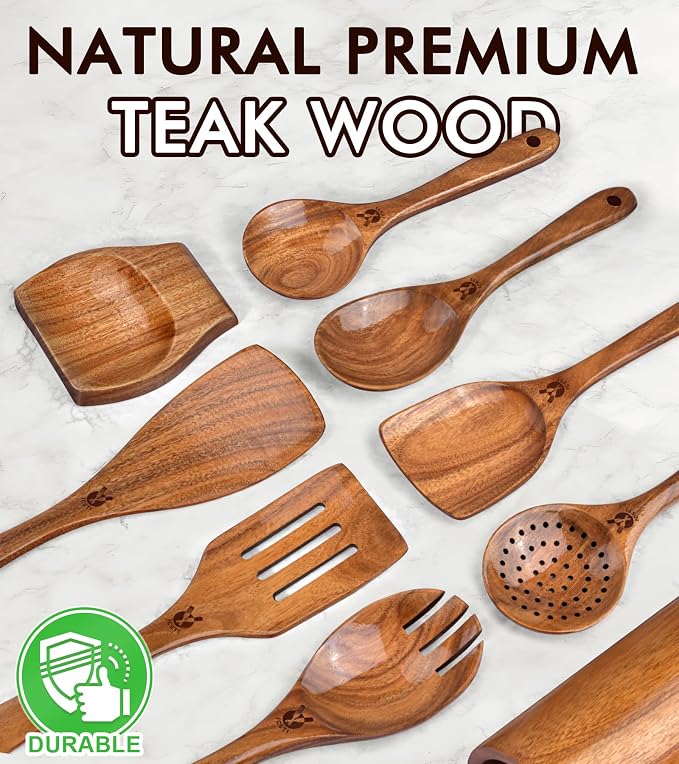 Wooden Spoons for Cooking, Comfortable Grip Wooden Cooking Utensils Set - Image 2