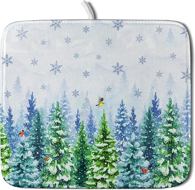 Winter Dish Drying Mat Forest Kitchen Mat by Giwawa