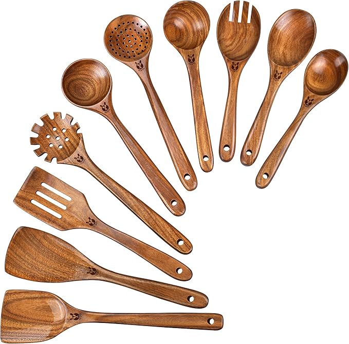 Wooden Spoons for Cooking, Comfortable Grip Wooden Utensil Set for Nonstick by Unknown