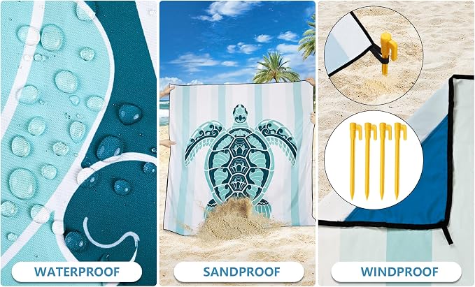HIHOHO Beach Blanket Waterproof Sandproof Extra Large Beach Mat 79" X - Image 3
