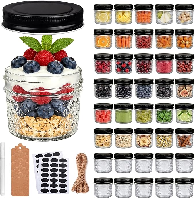 4 oz Glass Jars With Lids, 40 Pack Small Clear Mason Jars and Diamond appearance by QAPPDA