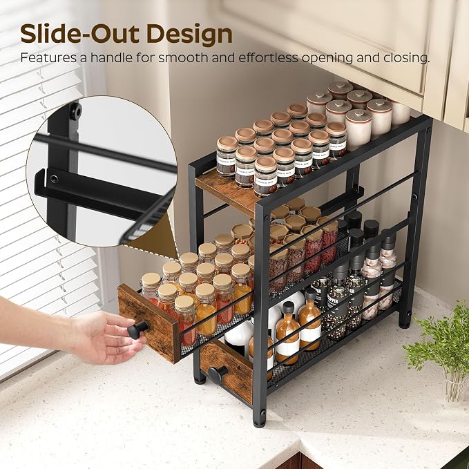YATINEY Spice Rack, 3-Tier Pull Out Spice Rack Organizer - Image 4