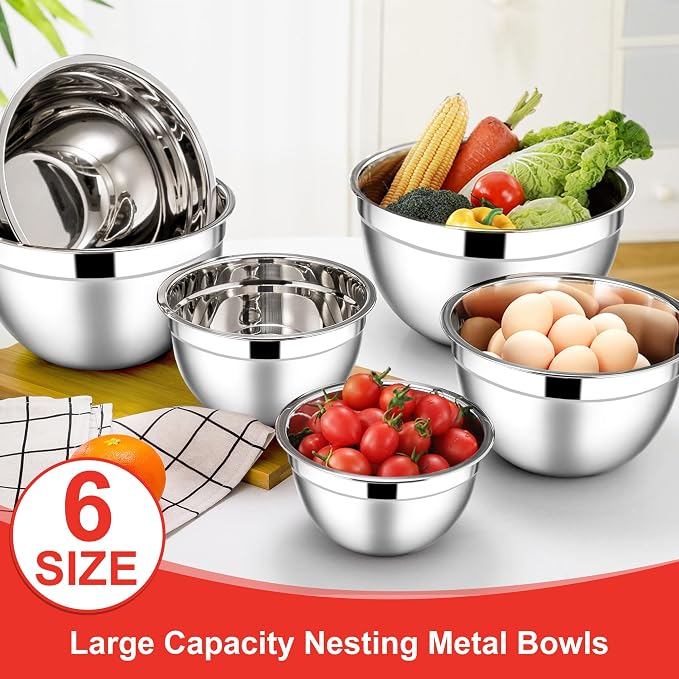 E-far Mixing Bowls with Lids, 12-Piece Stainless Steel Salad Bowls Metal - Image 3