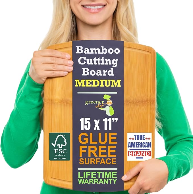Bamboo Cutting Board – 15 Inch Wood Cutting Boards by GreenerChef