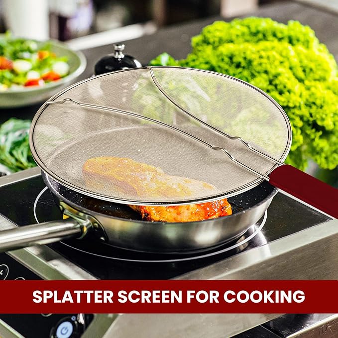 13" Grease Splatter Screen for Cooking | Stainless Steel Oil Splatter Guard and - Image 3