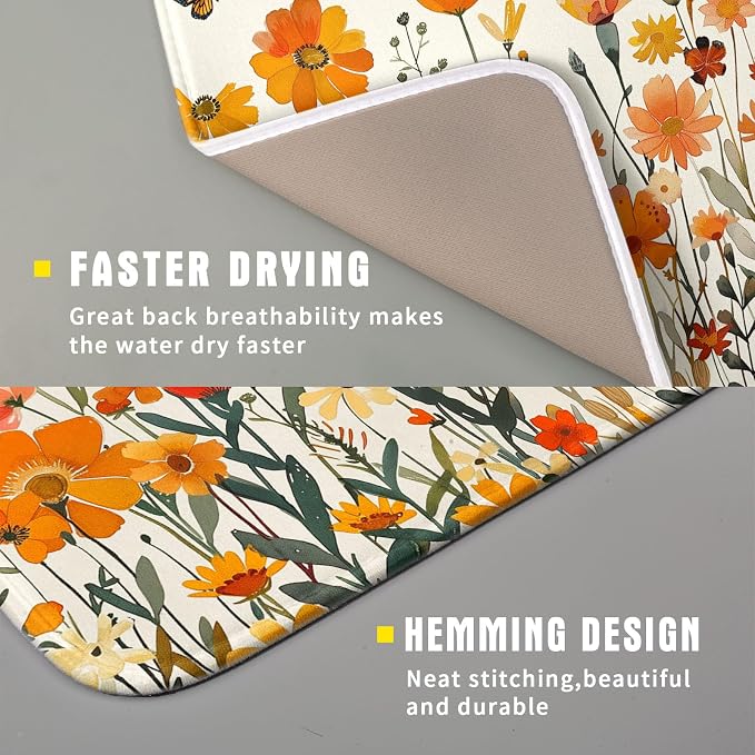 Fall Orange Wildflower Dish Drying Mat - Image 3