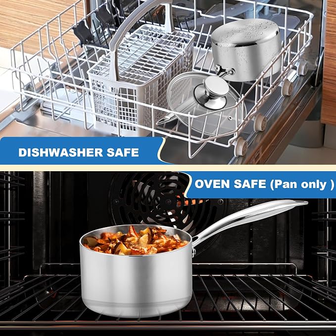P&P CHEF 2 Quarts Tri-Ply Stockpot and Saucepan, Stainless Steel Sauce Pan - Image 7