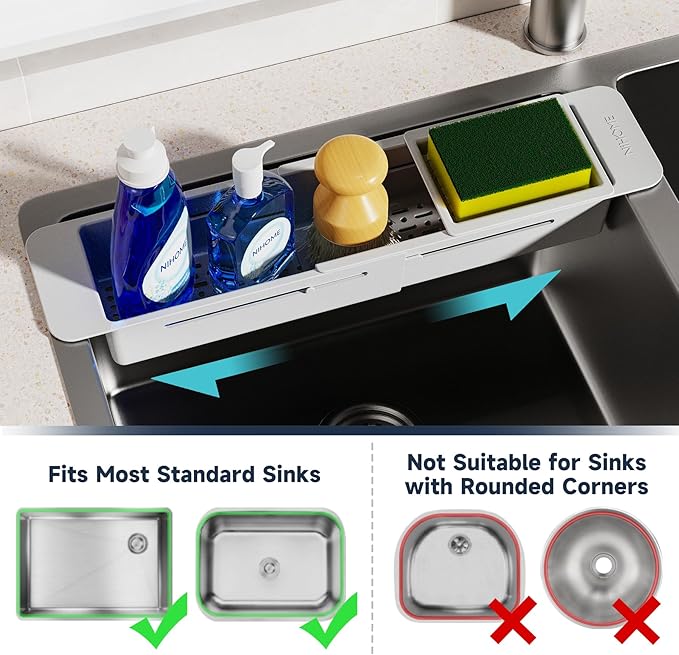 NiHome Extendable Over Sink Kitchen Organizer, Small Telescopic Brush Storage - Image 4