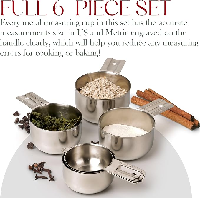 Bellemain One-Piece Stainless Steel Measuring Cups Set of 6 – Nesting Metal - Image 6