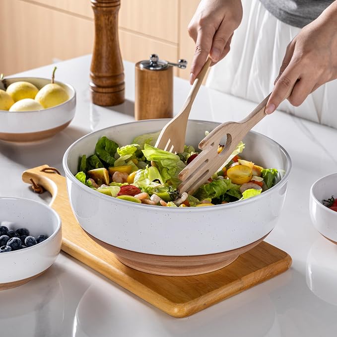 AmorArc 9.8’’ Extra Large Ceramic Salad Bowls, 90 OZ Serving Bowls Set of 2 - Image 4