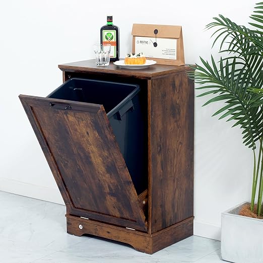 13 Gallons Tilt Out Trash Cabinet, Hidden Trash Can Cabinet Wooden Tilt Out Pet - Image 7