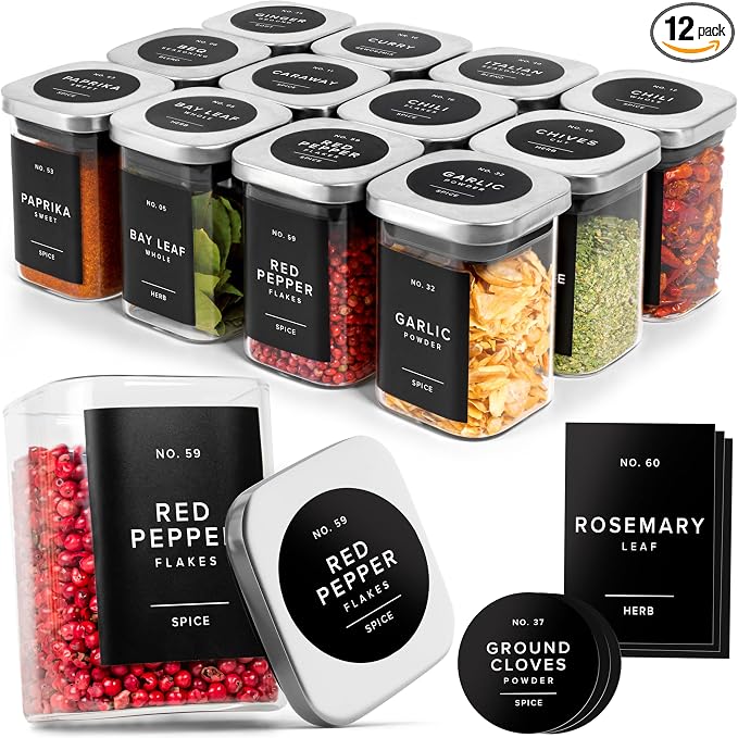 EDELHAUS Glass Spice Jars with Labels and Steel Lids Spice Containers with 160 by EDELHAUS