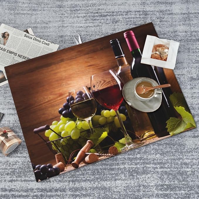 Red White Wine Dish Drying Mat Retro Fruit Grapes Wooden Board Drying Rack Pad - Image 7