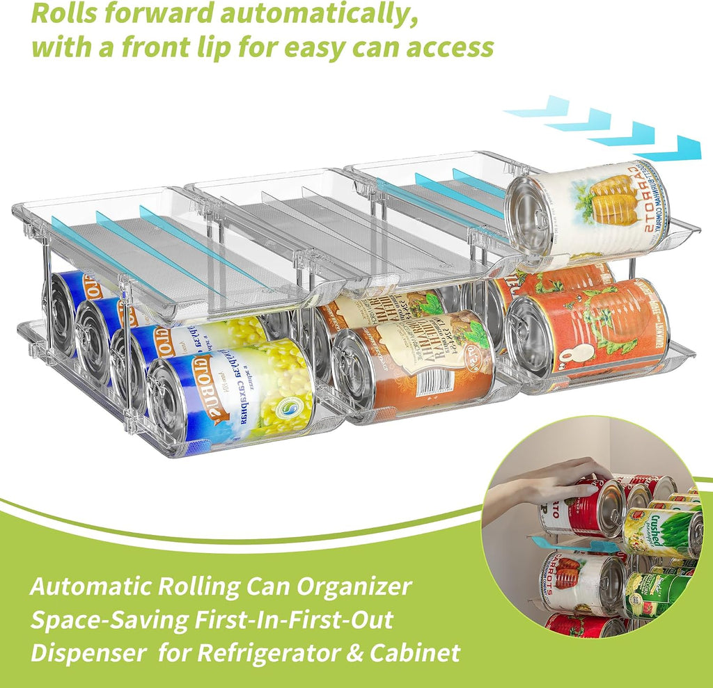 Can Organizer for Pantry, Rolling Food Pantry Storage Rack, 3 Tier