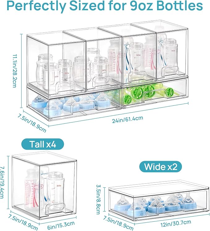 Vtopmart 6 Pack Baby Bottle Organizer Set, Stackable Storage Drawers Ideal - Image 2