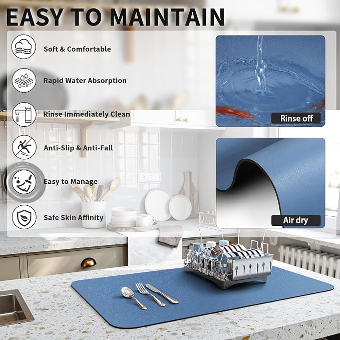 HotLive Dish Drying Mat for Kitchen Counter, Heat Resistant Drainer Mats - Image 4