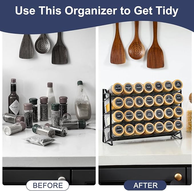 AOZITA Spice Rack Organizer for Cabinet, 28 Empty Spice Jars - Image 5